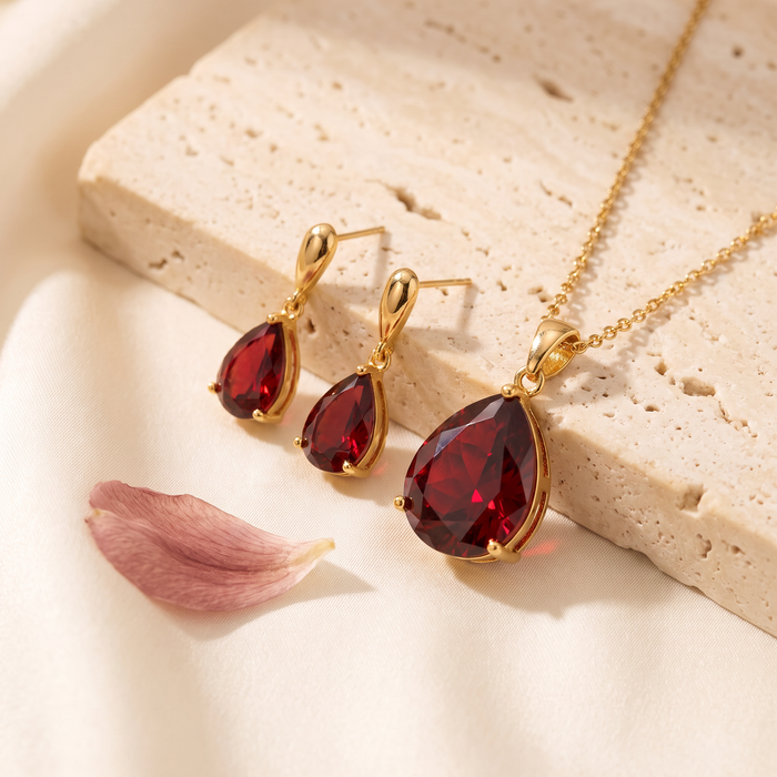 Rubina Red Stone Jewellery Set - Rose & Giovanni