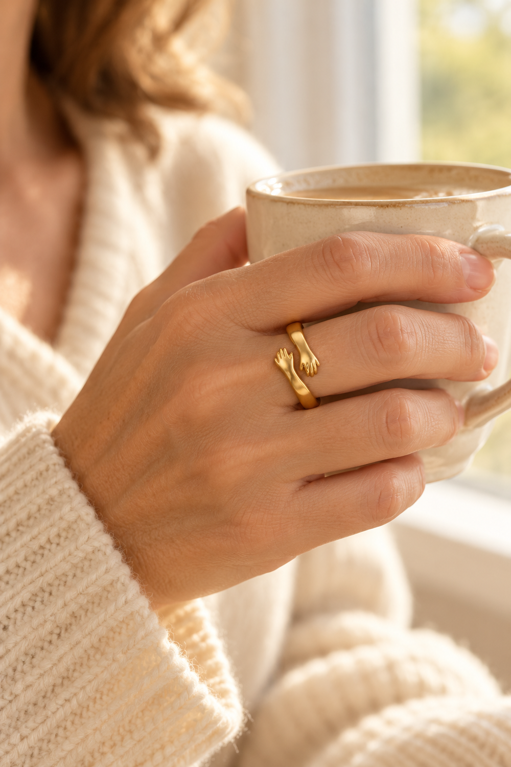 AI-created styling photograph inspired by the Abbraccio Hug Ring