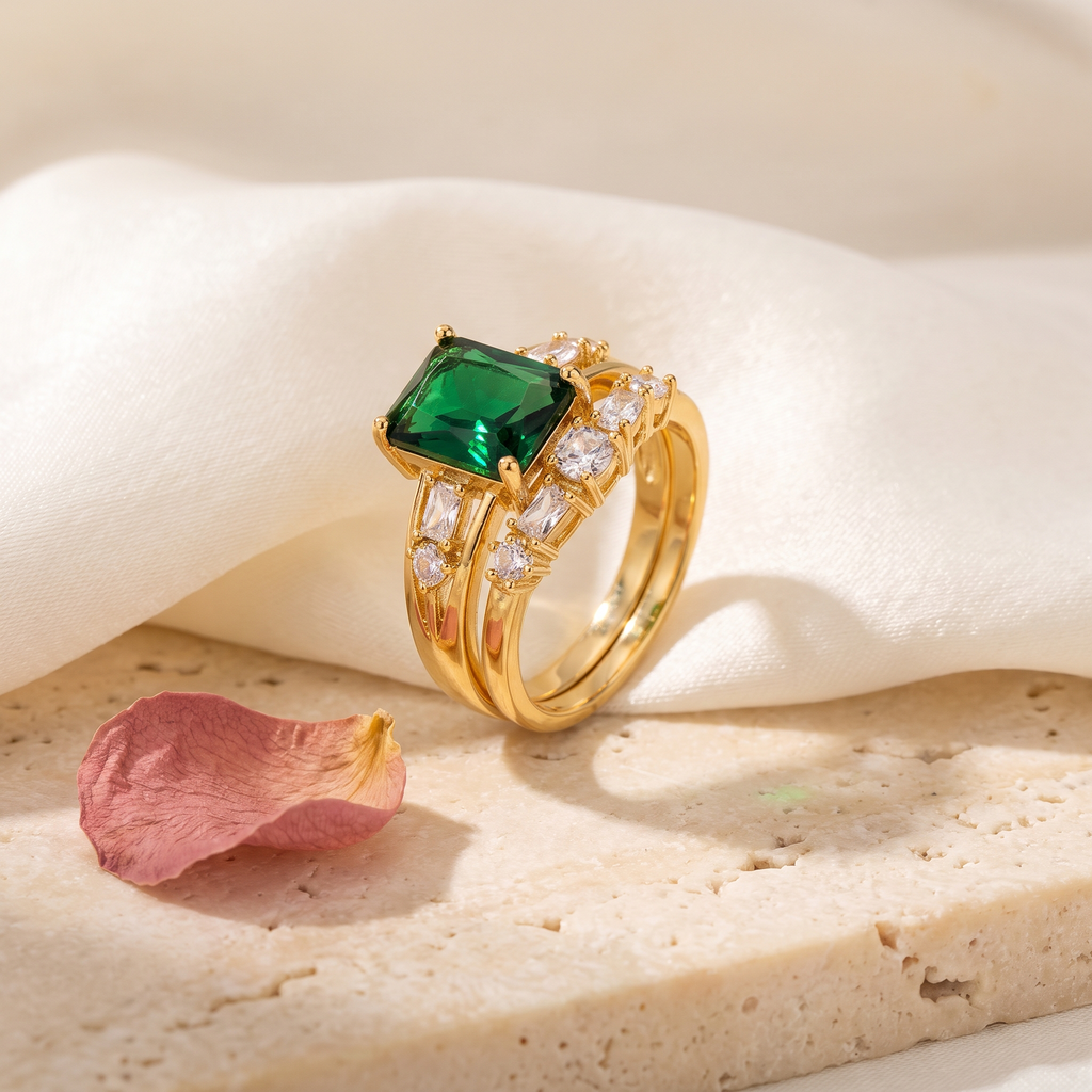 Verona Emerald Ring Set - Rose & Giovanni