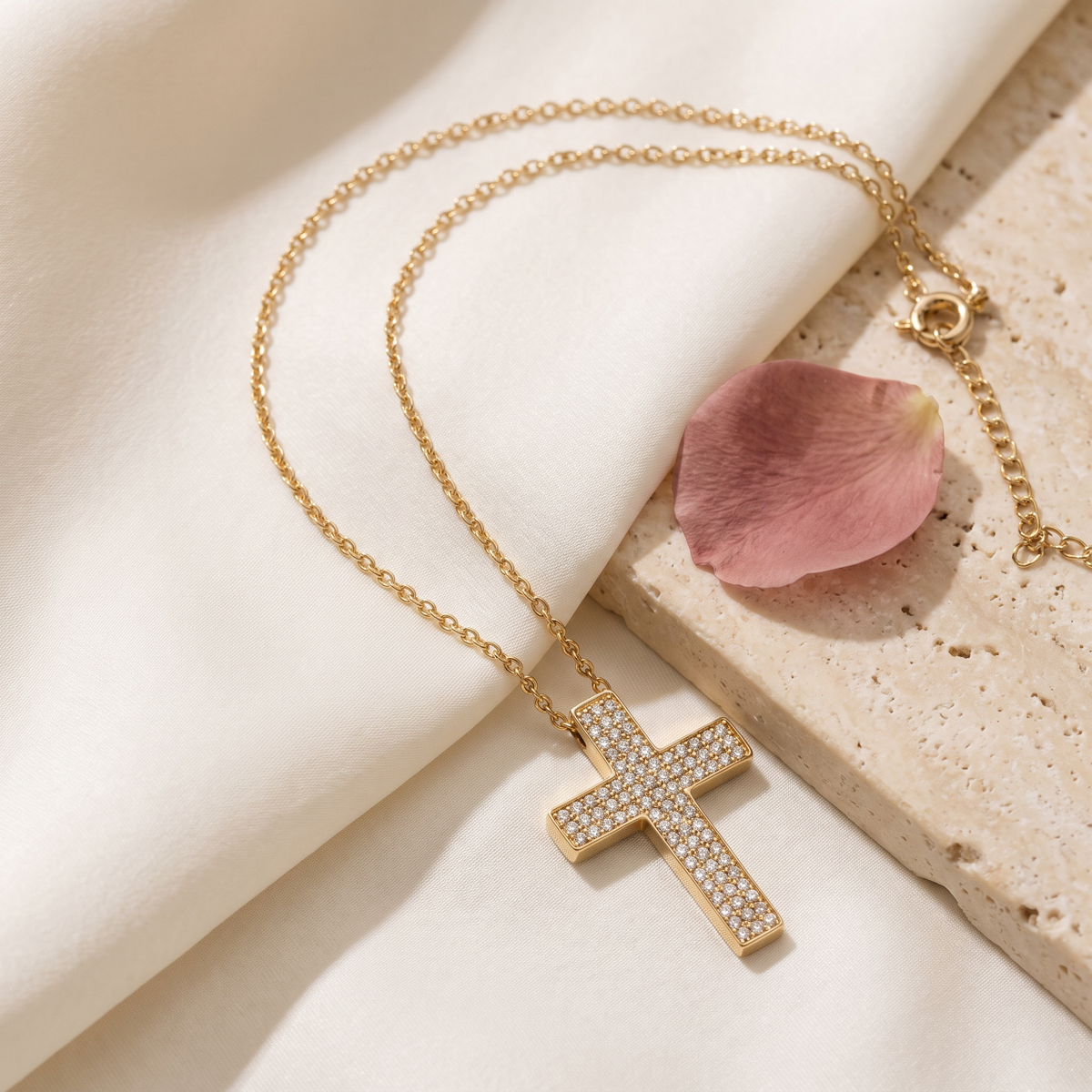 Grazia Pave Cross Necklace - Rose & Giovanni