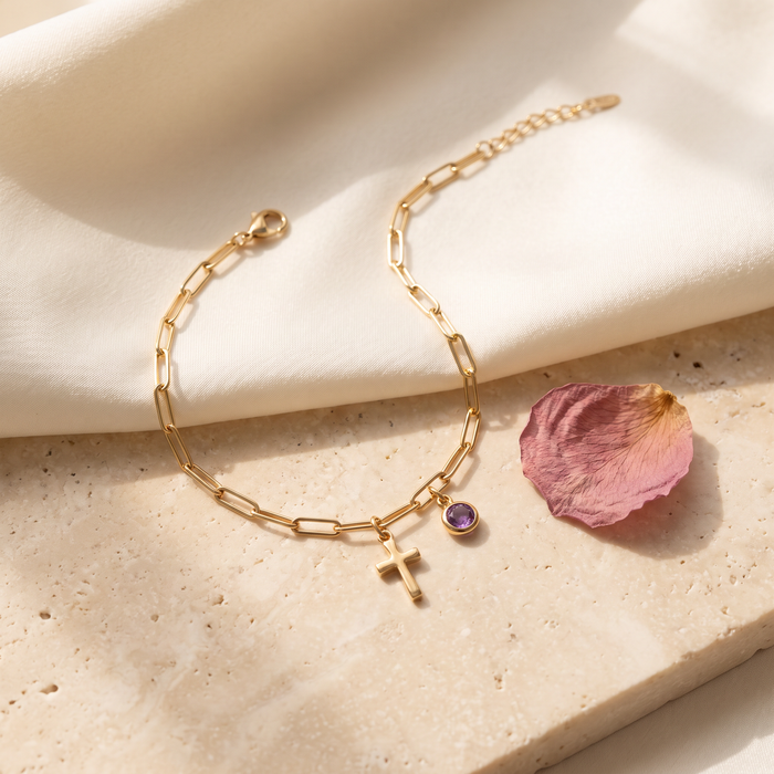 Fede Birthstone Cross Bracelet - Rose & Giovanni