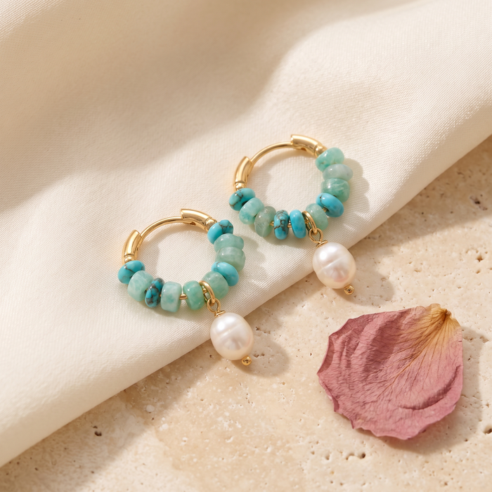 Riviera Bead & Pearl Hoops - Rose & Giovanni
