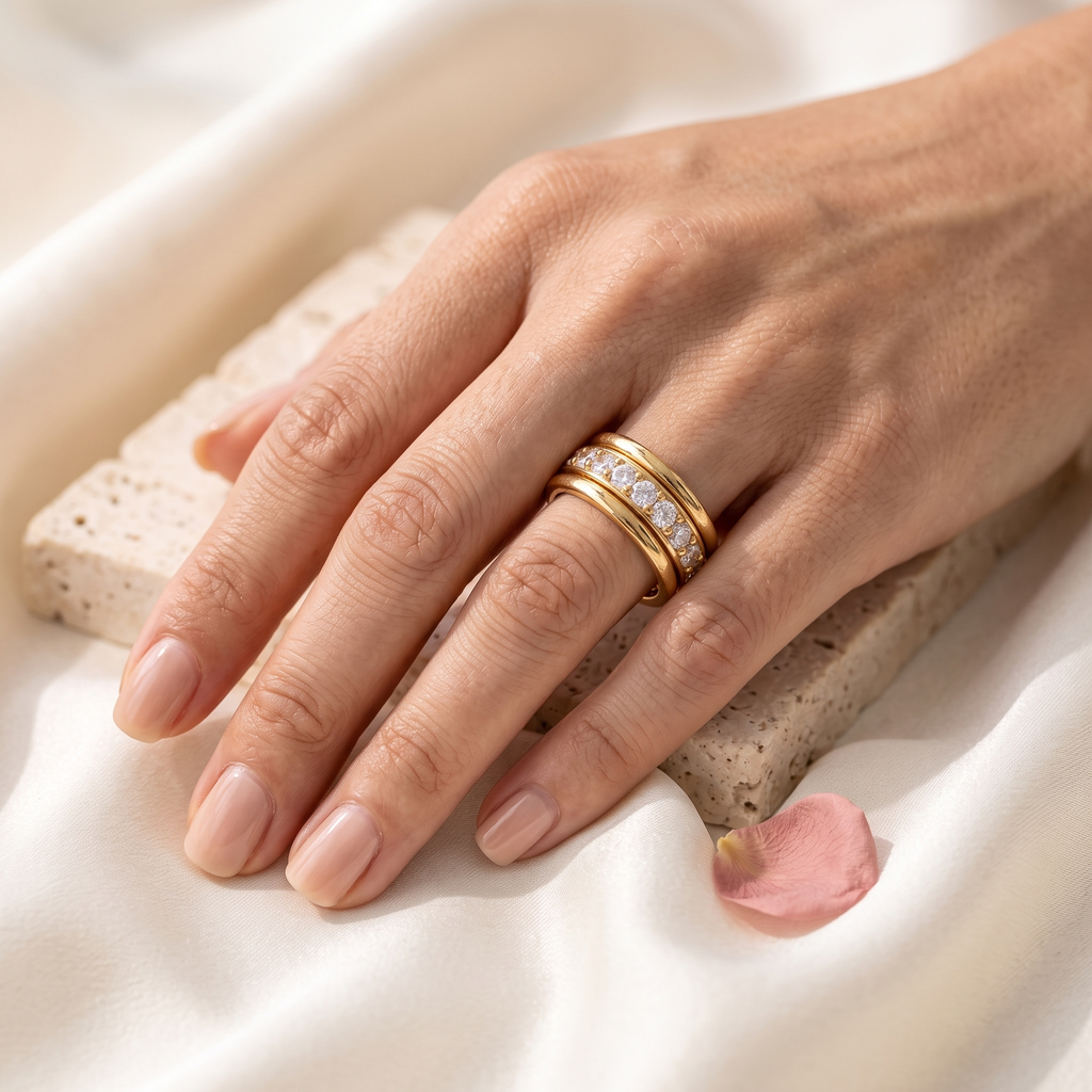 Aurora Eternal Ring Set - worn - Rose & Giovanni