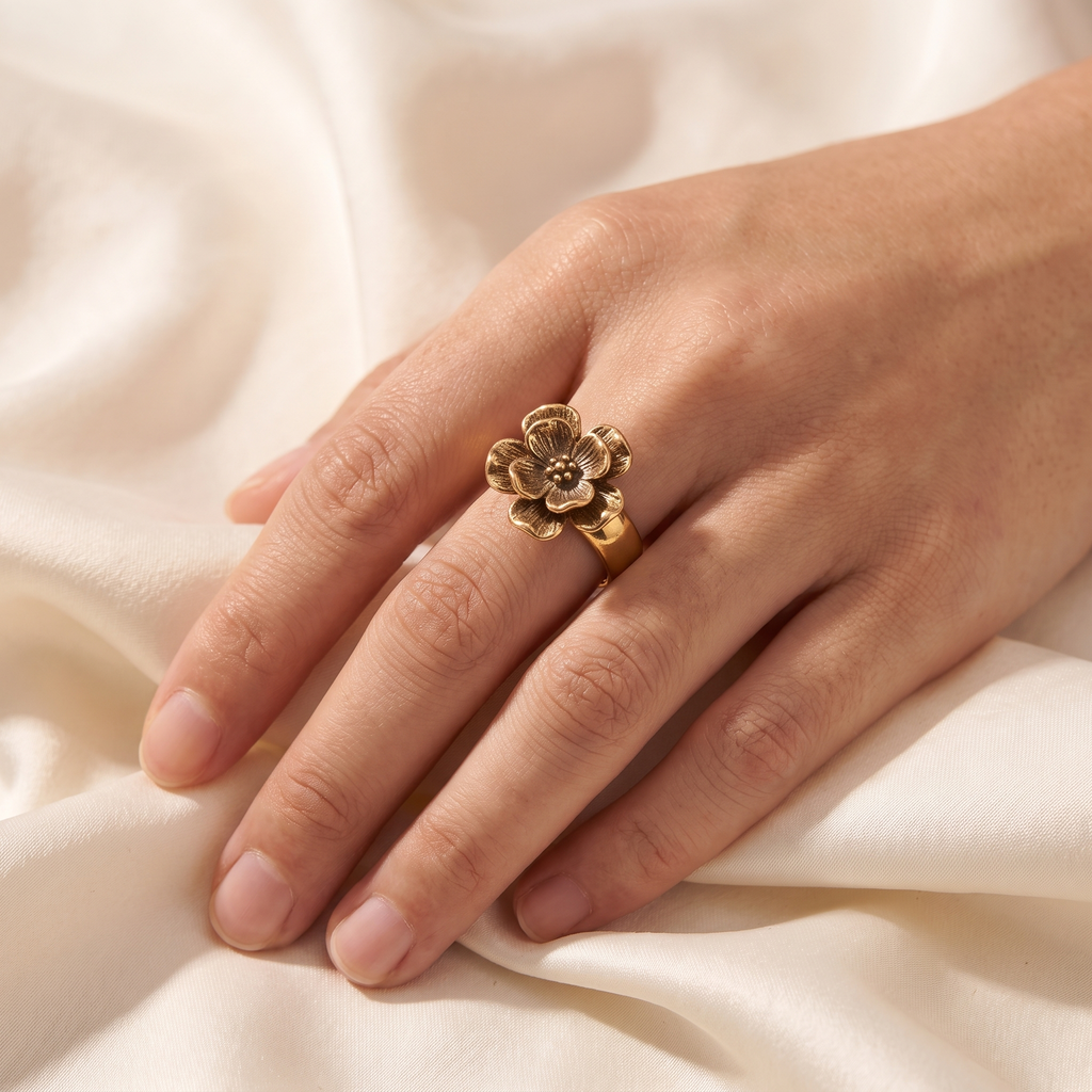 Fiorella Antique Flower Ring - worn - Rose & Giovanni