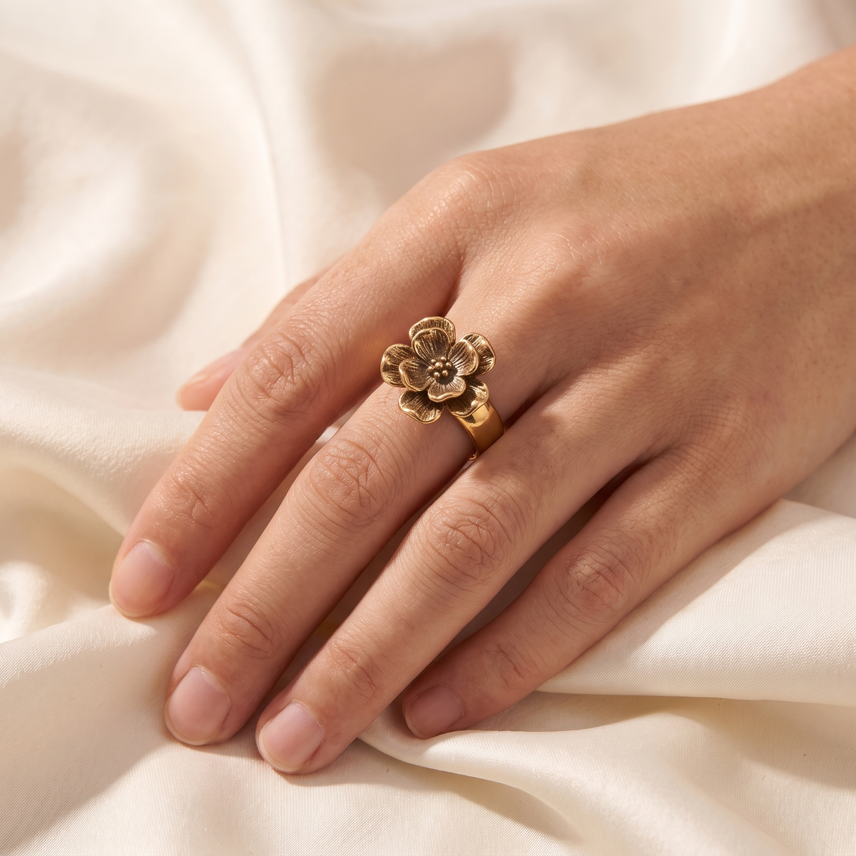Fiorella Antique Flower Ring - worn - Rose & Giovanni