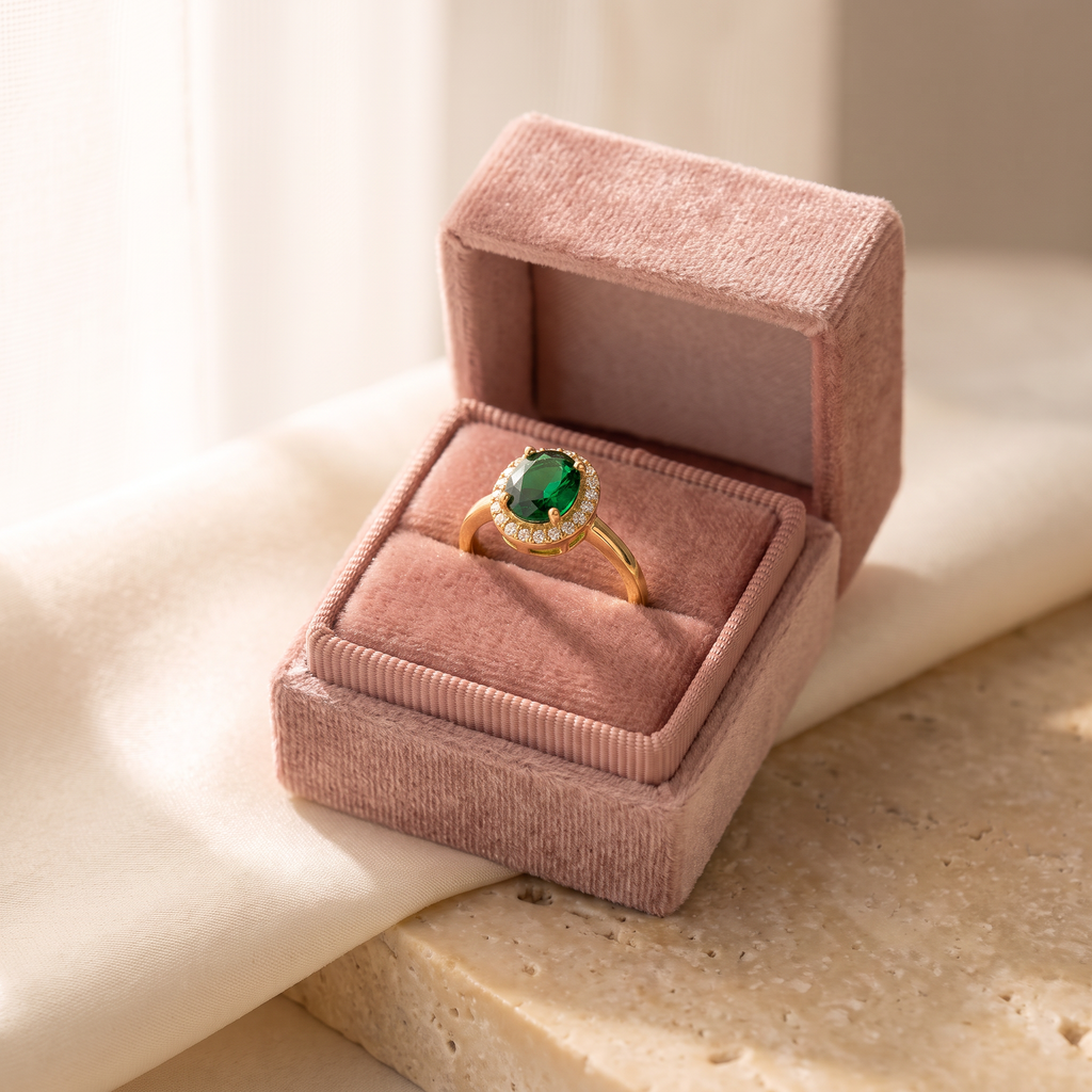 Smeralda Emerald-Tone Ring - gift box - Rose & Giovanni