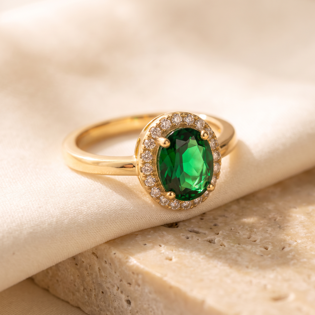 Smeralda Emerald-Tone Ring - detail - Rose & Giovanni