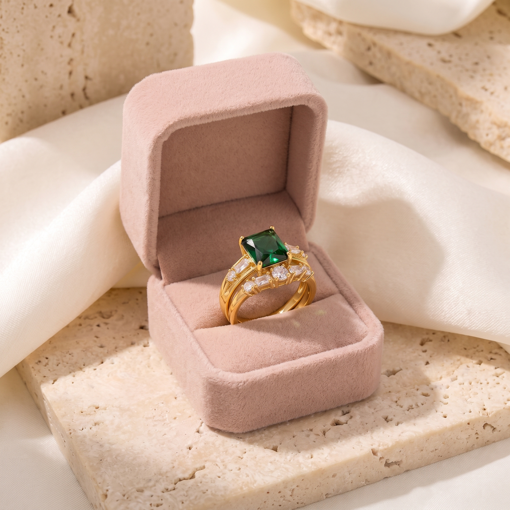 Verona Emerald Ring Set - gift box - Rose & Giovanni
