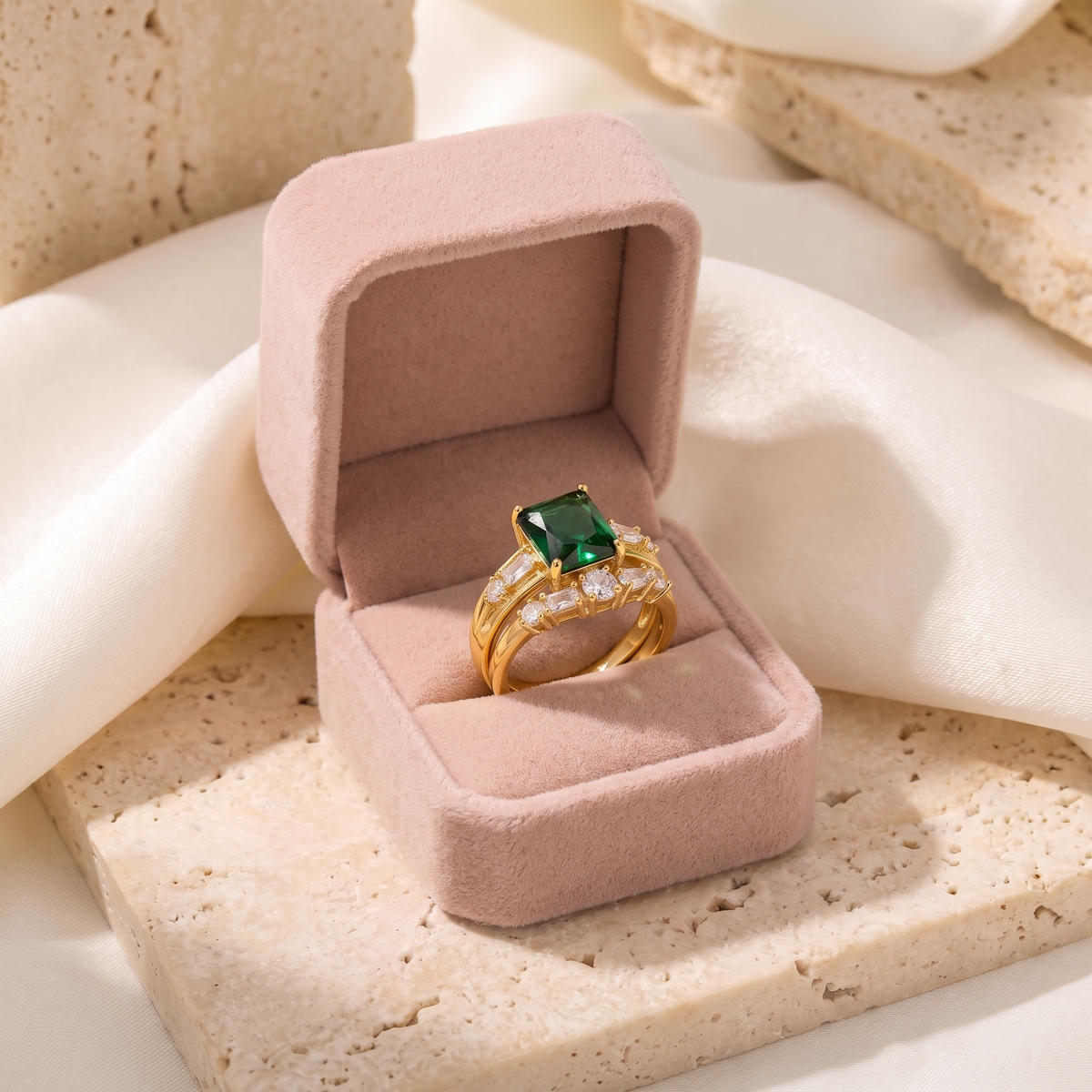 Verona Emerald Ring Set - gift box - Rose & Giovanni