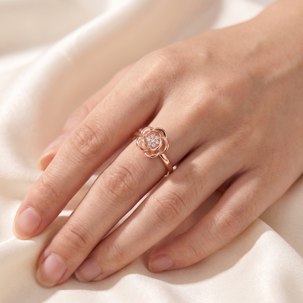 Rosa Blossom Ring - worn - Rose & Giovanni