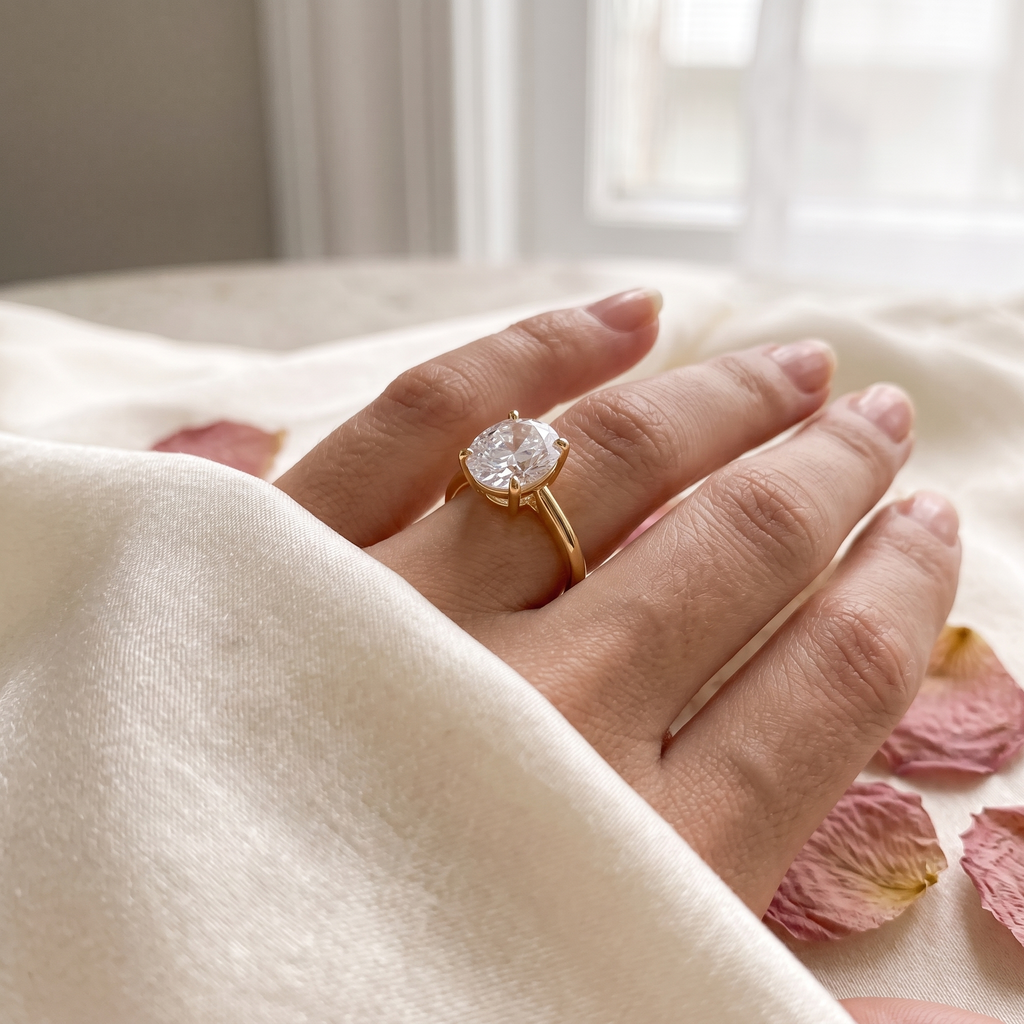 Ovale Solitaire Ring - worn - Rose & Giovanni