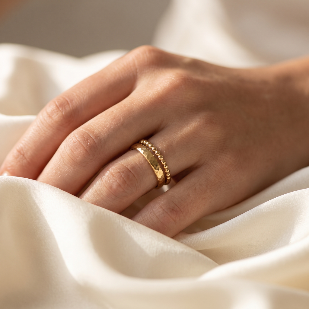 Gemelli Stacking Rings - worn - Rose & Giovanni
