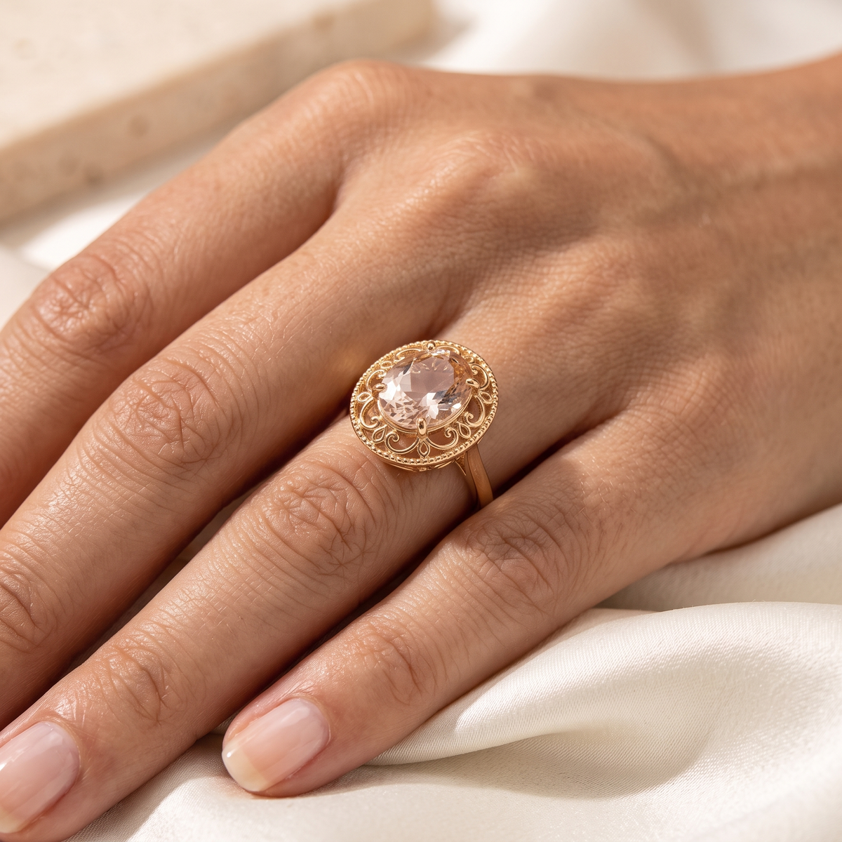 Contessa Oval Filigree Ring - worn - Rose & Giovanni