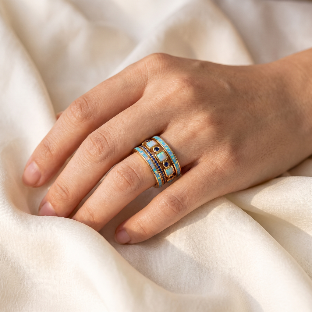 Mare Opal Stack Set - worn - Rose & Giovanni