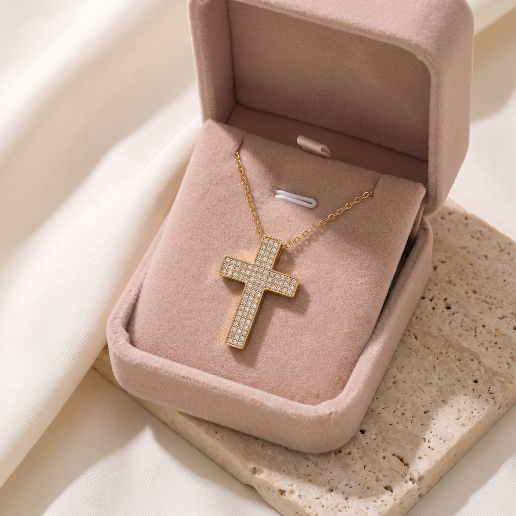 Grazia Pave Cross Necklace - gift box - Rose & Giovanni