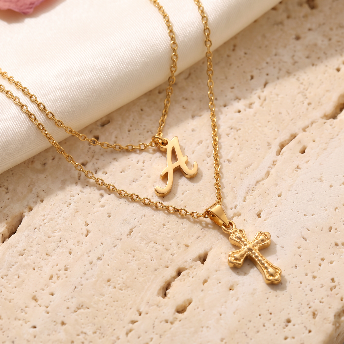 Fede Cross & Initial Set - detail - Rose & Giovanni