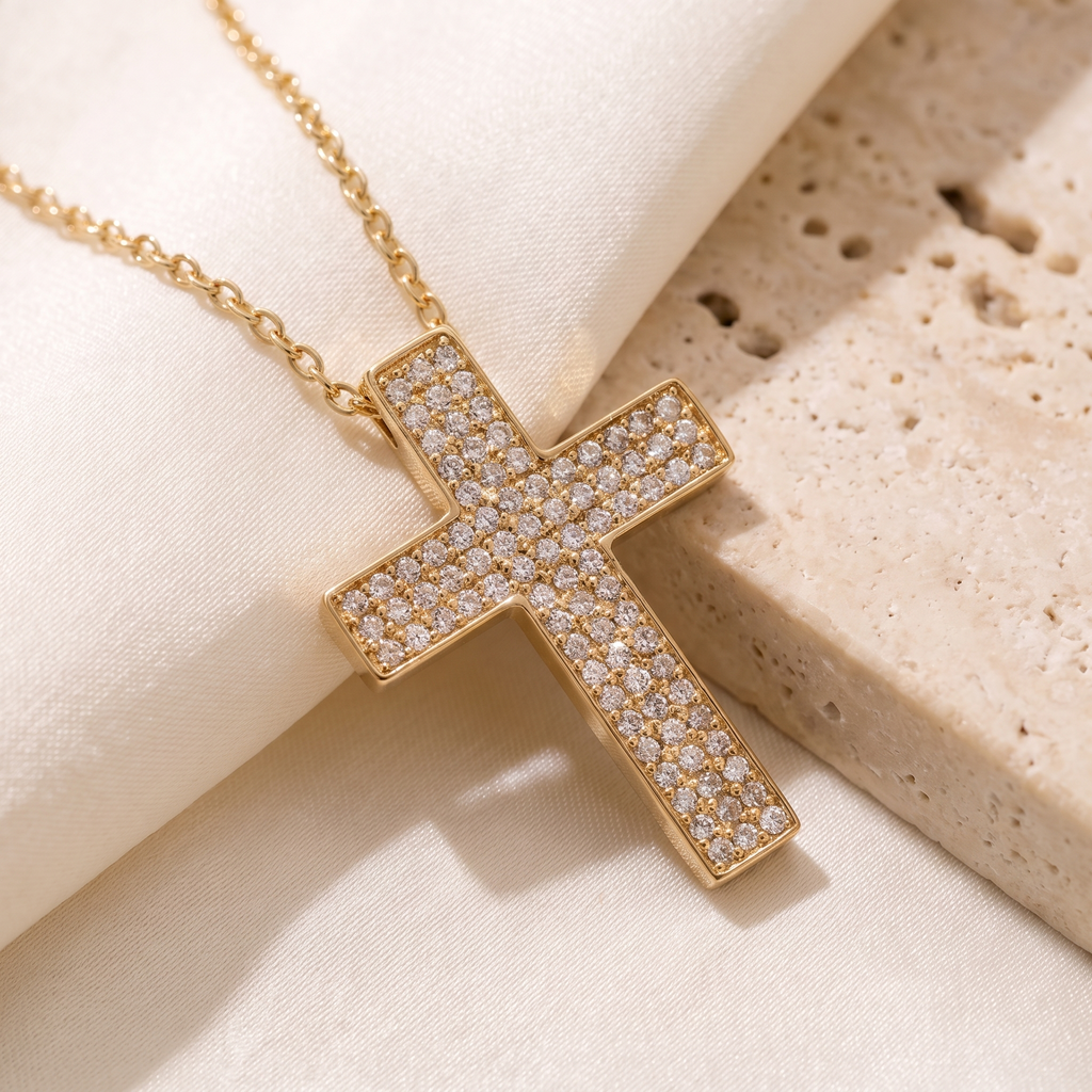 Grazia Pave Cross Necklace - detail - Rose & Giovanni