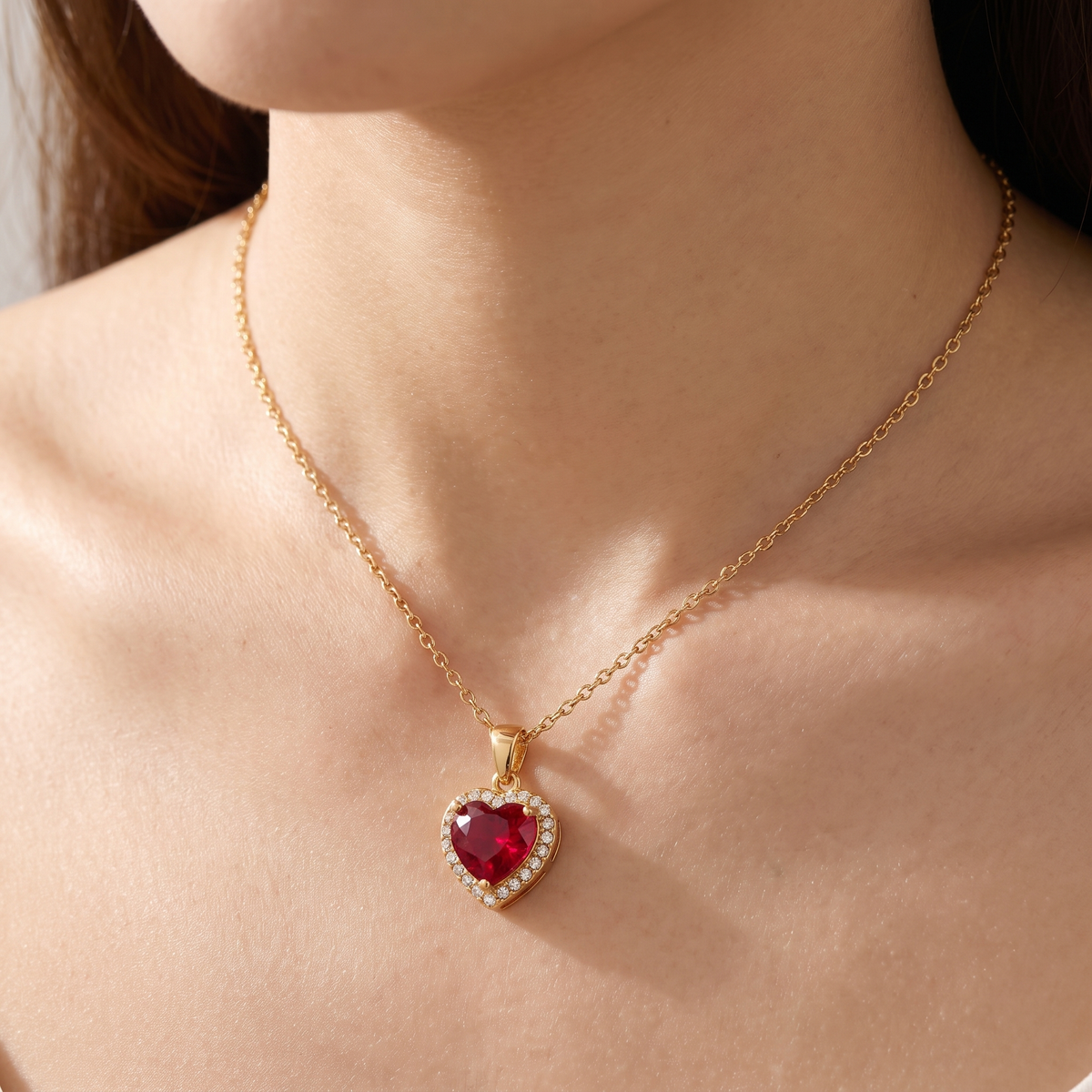 Cuore Ruby Heart Necklace - worn - Rose & Giovanni