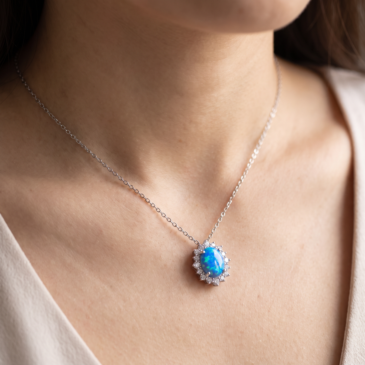 Oceano Opal Drop Necklace - worn - Rose & Giovanni