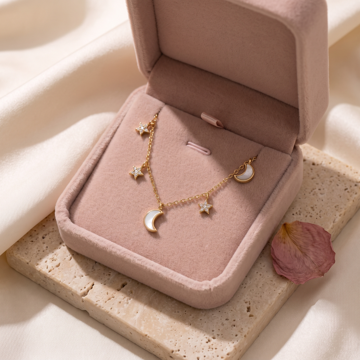 Notte Moon & Star Necklace - gift box - Rose & Giovanni