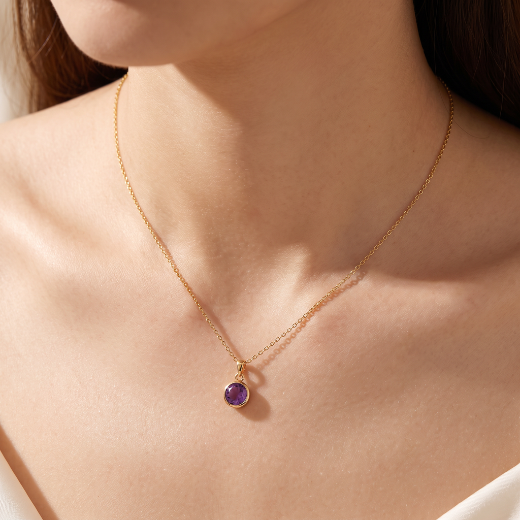 Mese Birthstone Necklace - worn - Rose & Giovanni