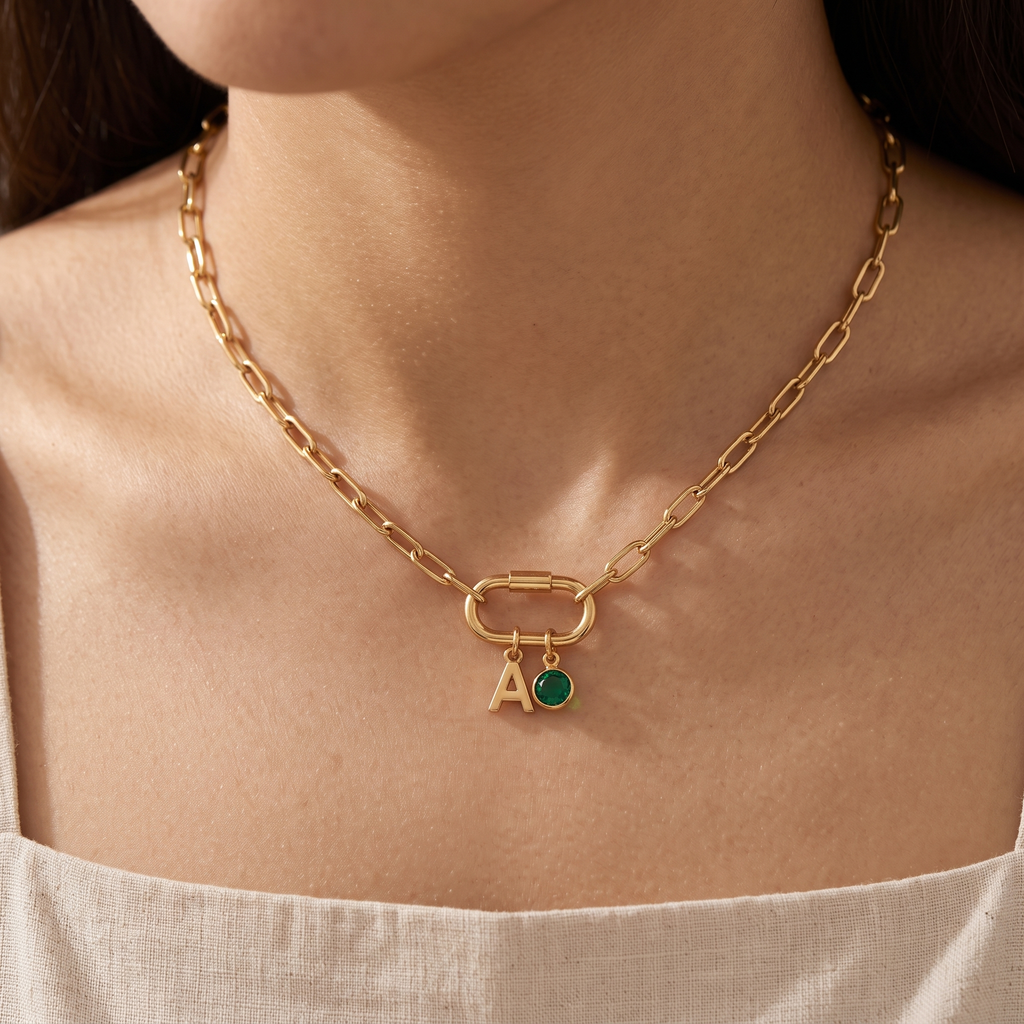 Chiave Carabiner Charm Necklace - worn - Rose & Giovanni