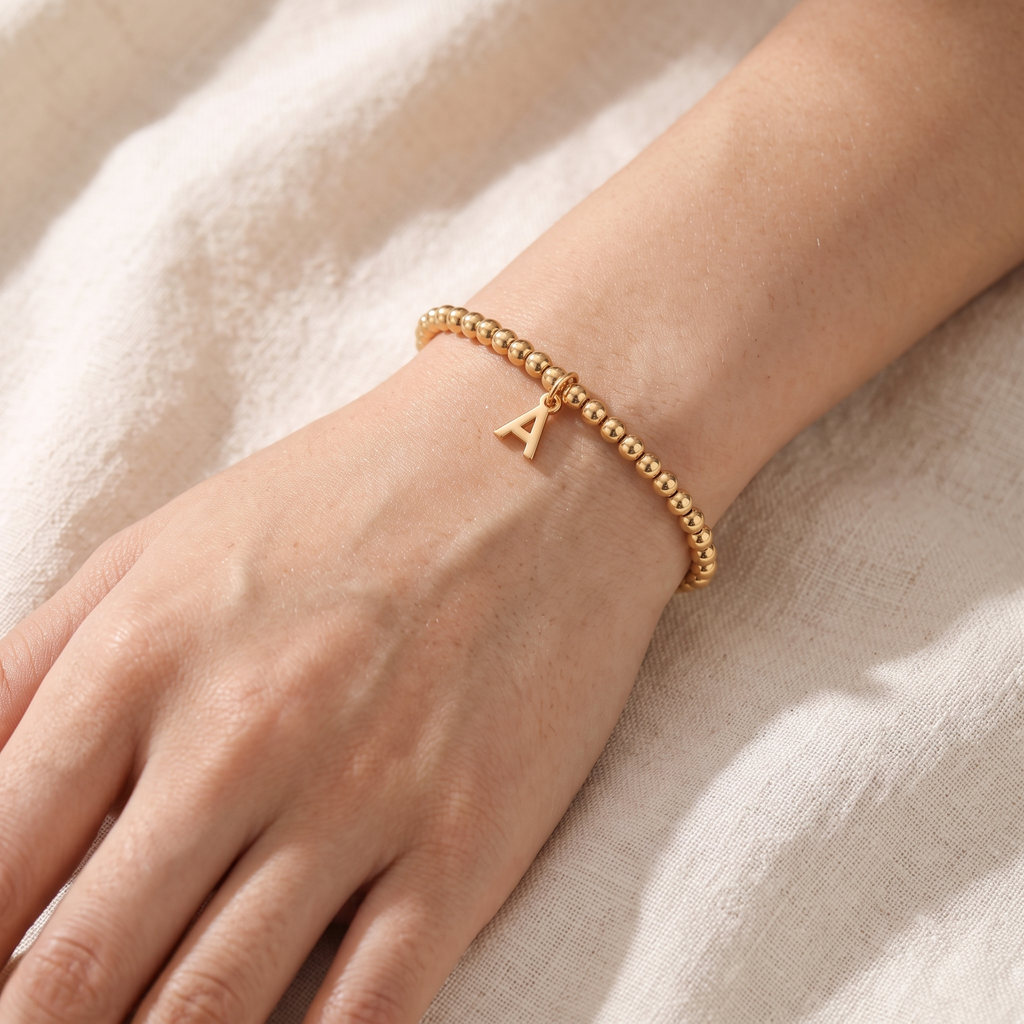 Mese Beaded Initial Bracelet - worn - Rose & Giovanni