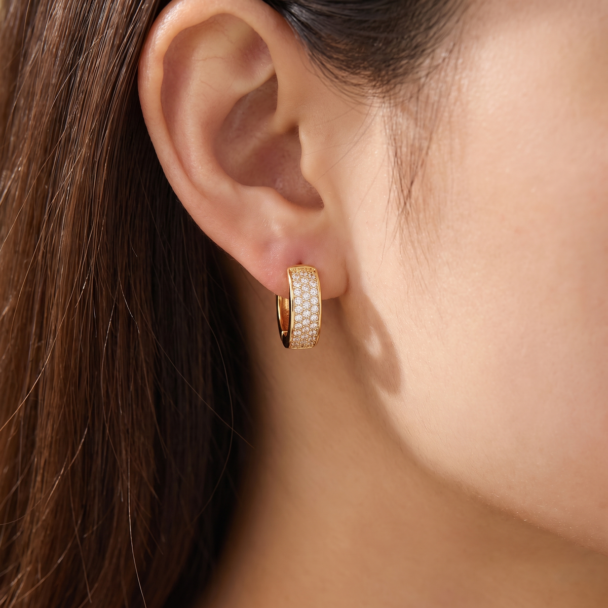 Eleganza Huggie Earrings - worn - Rose & Giovanni