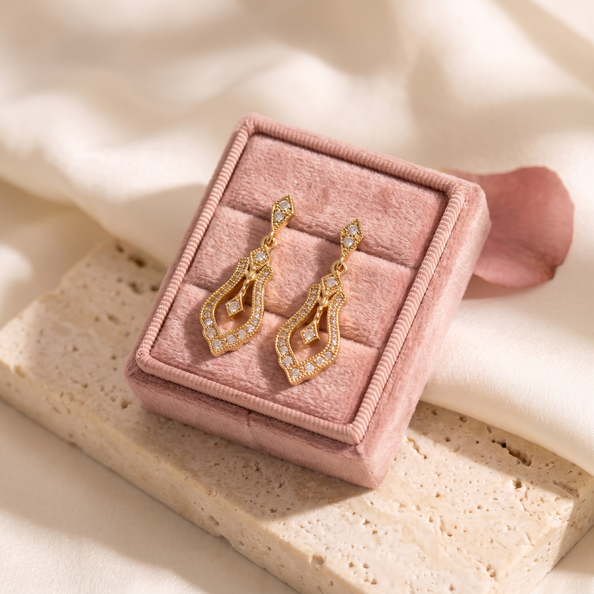 Antica Gold Drop Earrings - gift box - Rose & Giovanni