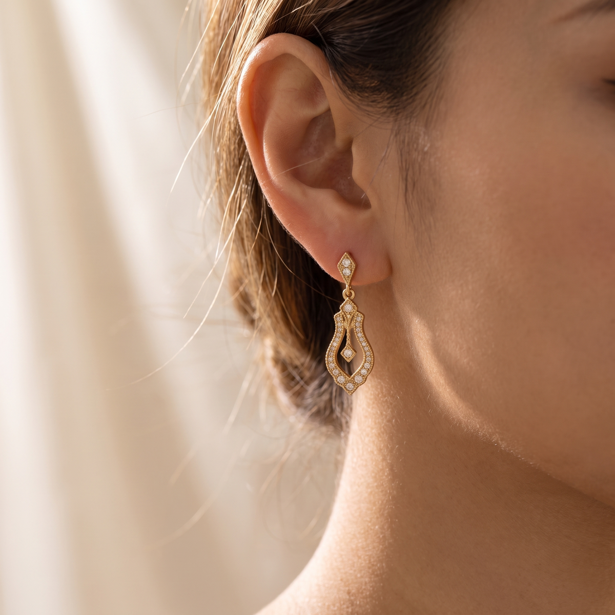 Antica Gold Drop Earrings - worn - Rose & Giovanni