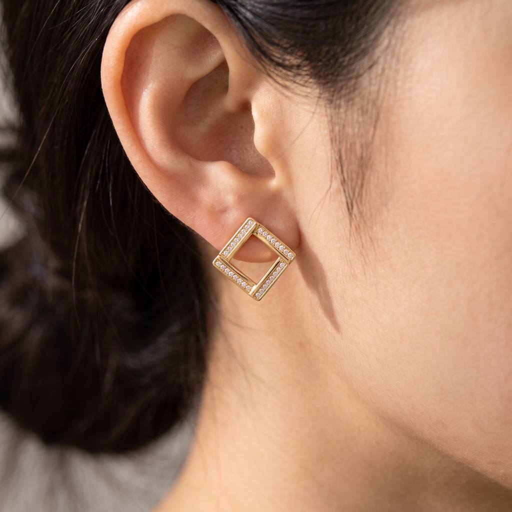Quadra Square Earrings - worn - Rose & Giovanni