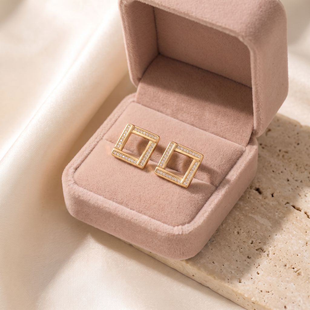Quadra Square Earrings - gift box - Rose & Giovanni