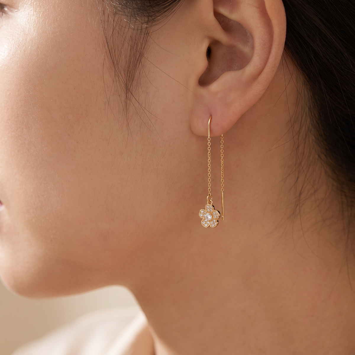 Fiore Threader Earrings - worn - Rose & Giovanni