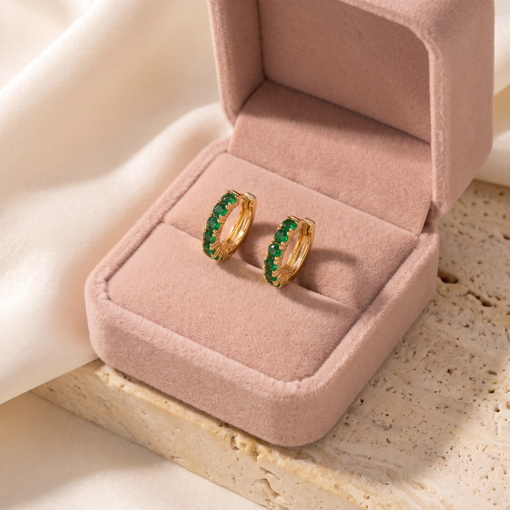 Mese Birthstone Huggies - gift box - Rose & Giovanni