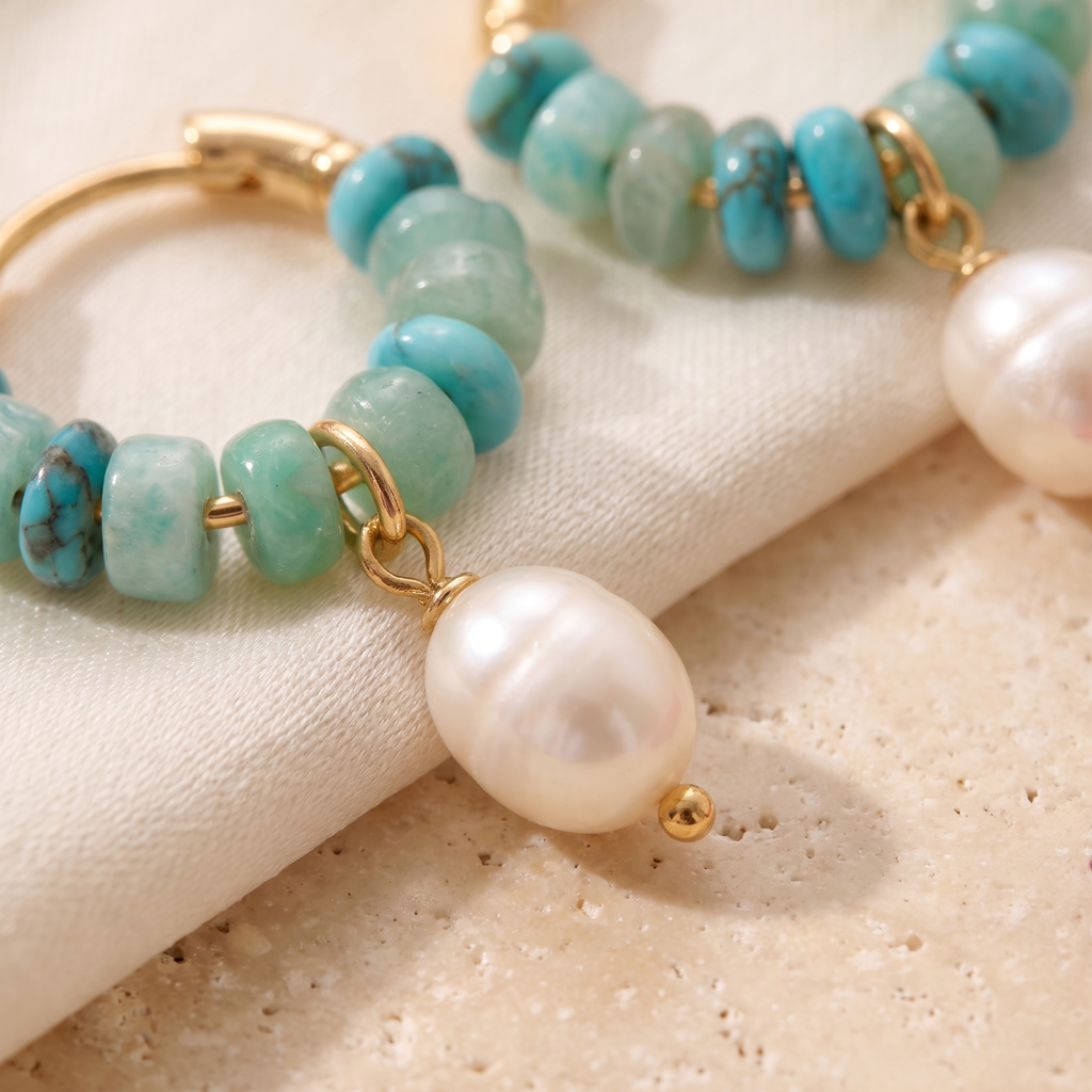 Riviera Bead & Pearl Hoops - detail - Rose & Giovanni