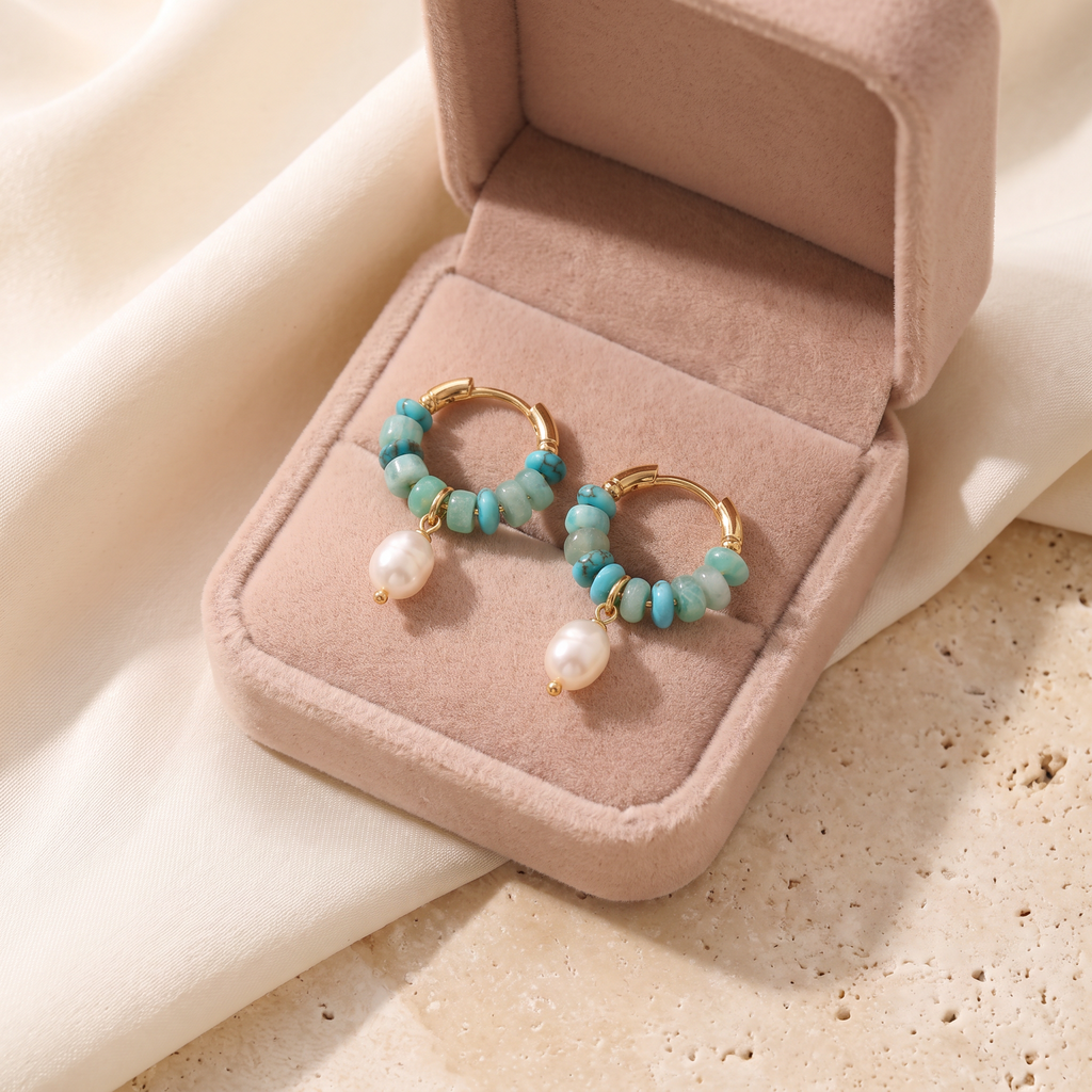 Riviera Bead & Pearl Hoops - gift box - Rose & Giovanni