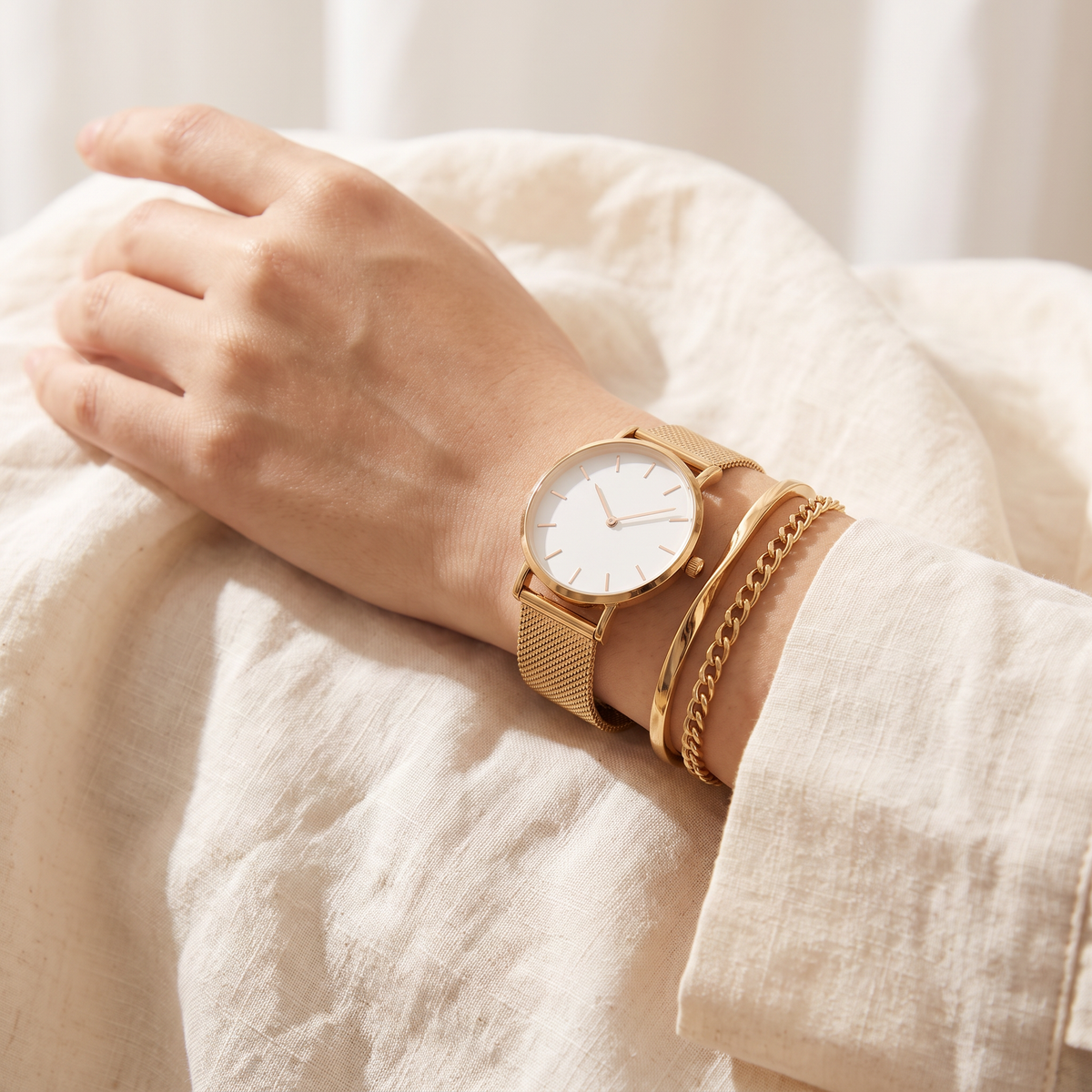 Ora Watch & Bracelet Set - worn - Rose & Giovanni