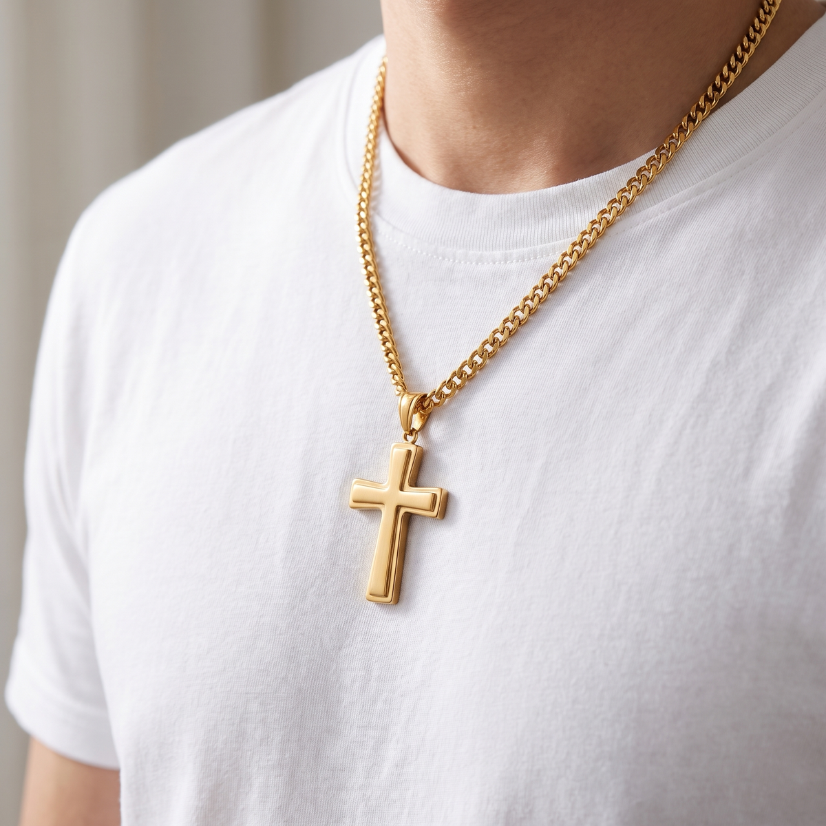 Giovanni Cross Pendant - worn - Rose & Giovanni