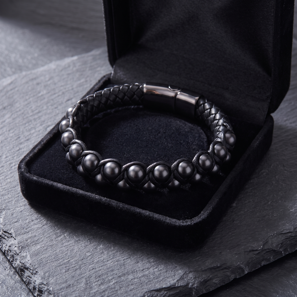 Giovanni Black Bead Bracelet - gift box - Rose & Giovanni