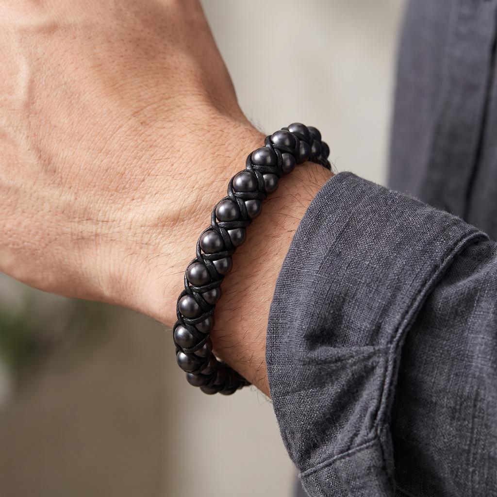 Giovanni Black Bead Bracelet - worn - Rose & Giovanni