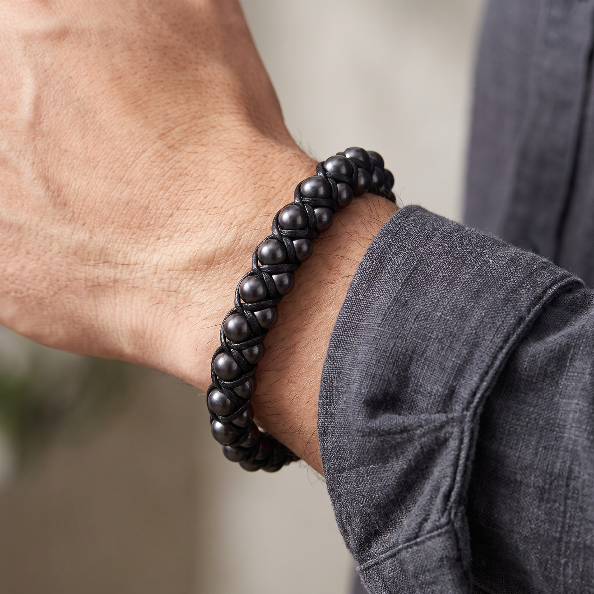 Giovanni Black Bead Bracelet - worn - Rose & Giovanni