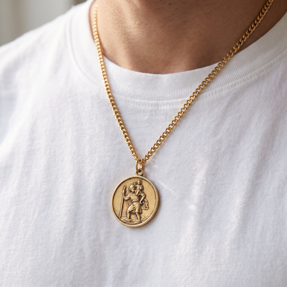 Giovanni St. Christopher Pendant - worn - Rose & Giovanni