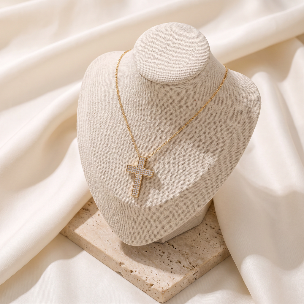 Grazia Pave Cross Necklace - worn - Rose & Giovanni