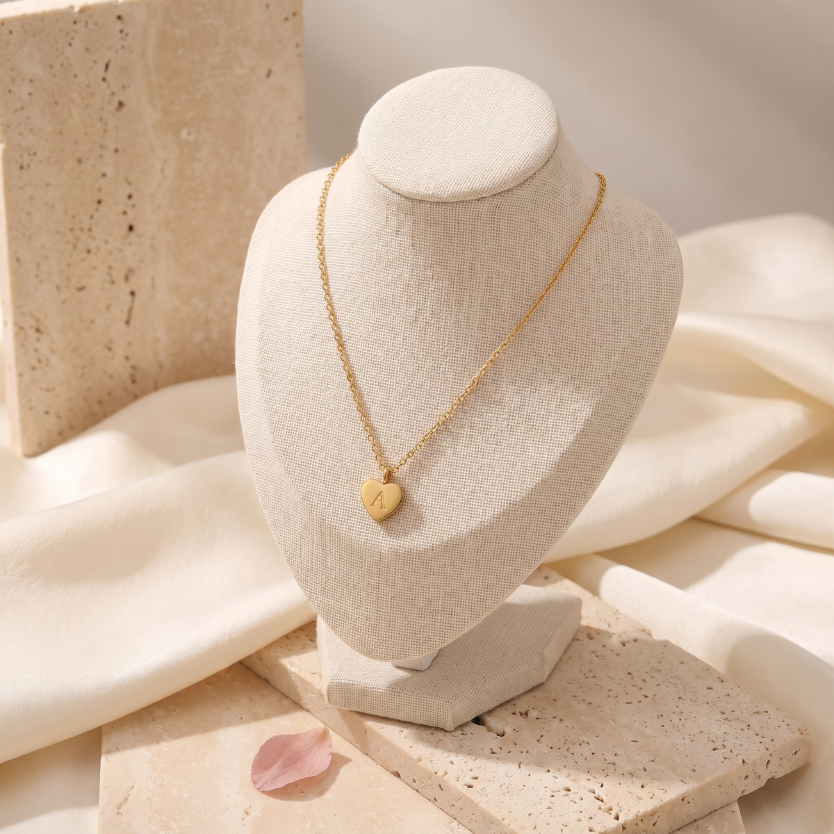 Lettera Heart Initial Necklace - worn - Rose & Giovanni