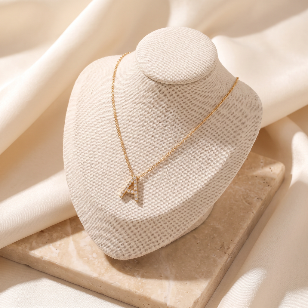Iniziale Pave Initial Necklace - worn - Rose & Giovanni