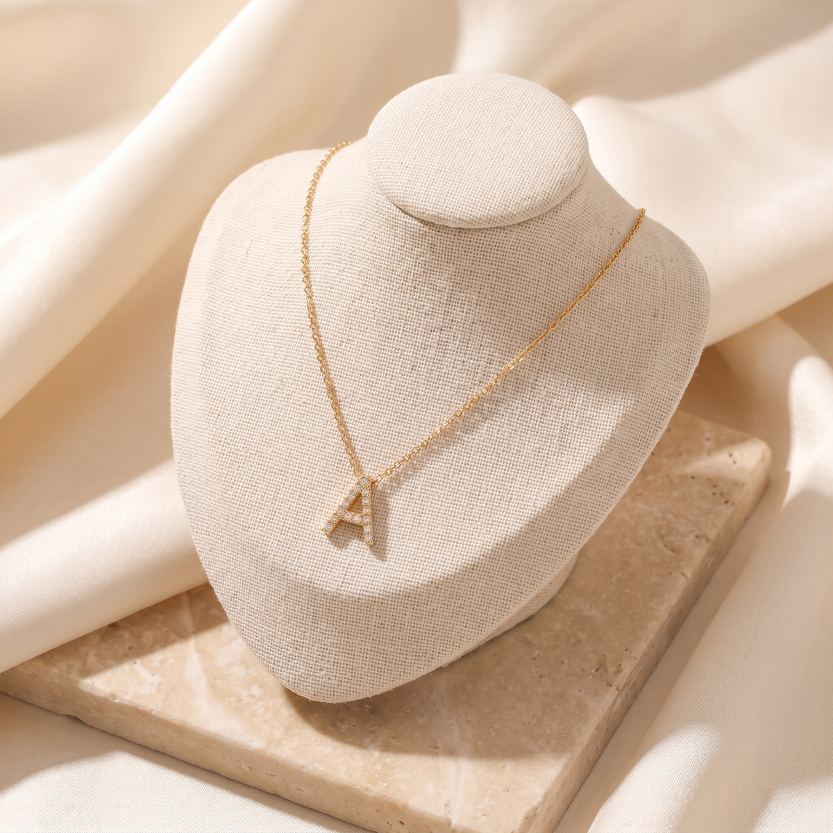 Iniziale Pave Initial Necklace - worn - Rose & Giovanni