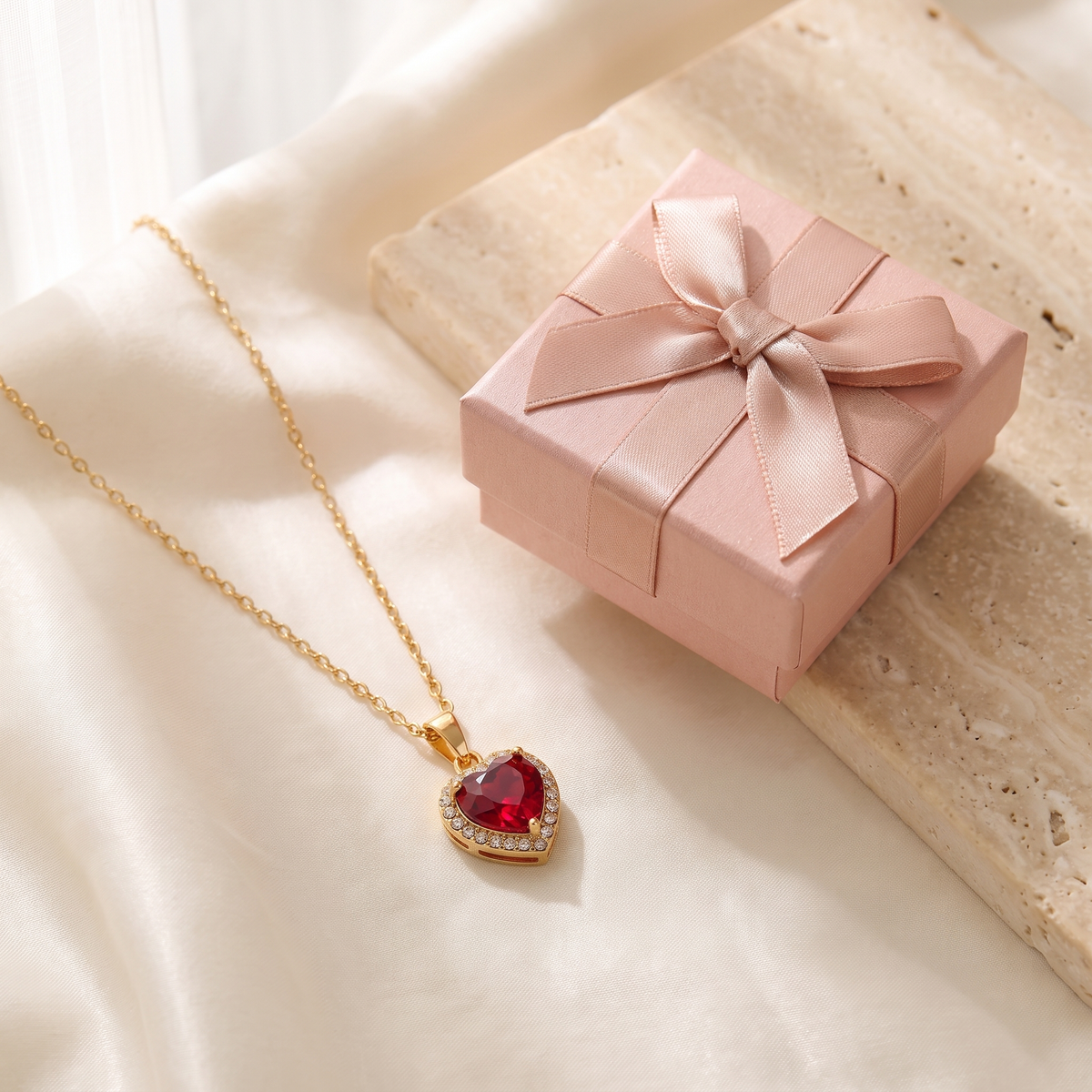 Cuore Ruby Heart Necklace - gift box - Rose & Giovanni