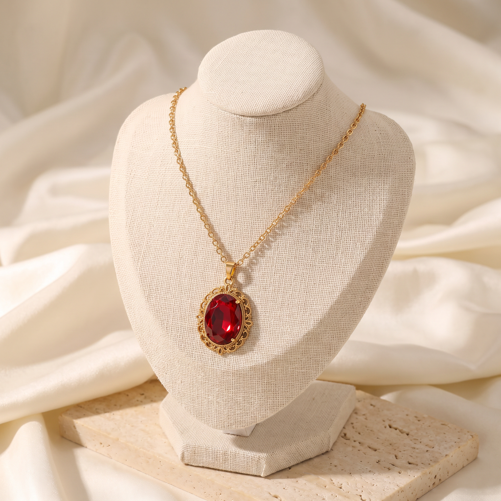 Isabella Vintage Gem Necklace - worn - Rose & Giovanni