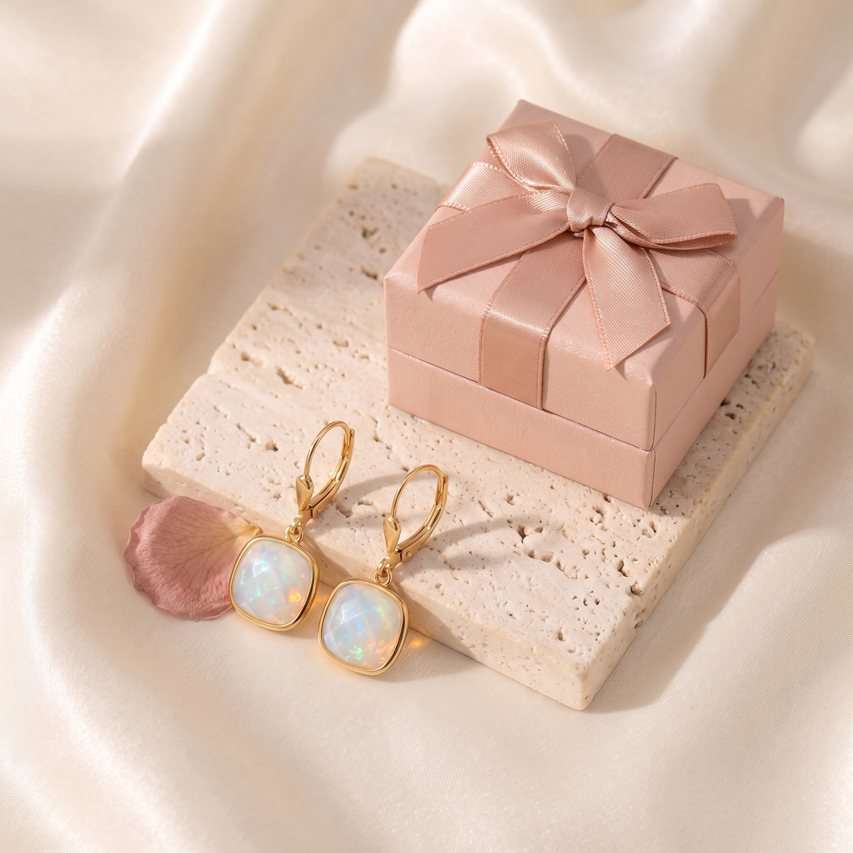 Opale Cushion Drop Earrings - gift box - Rose & Giovanni