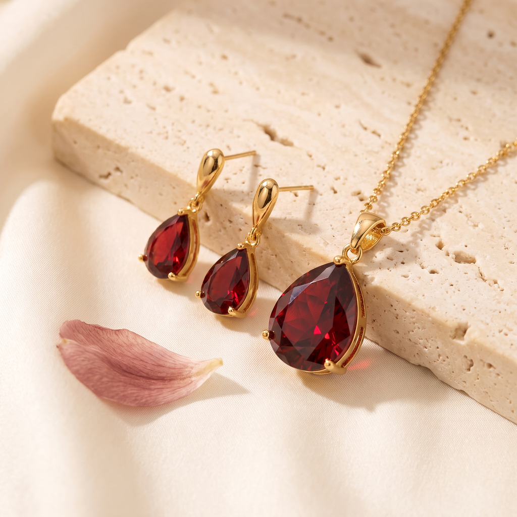 Rubina Red Stone Jewellery Set - Rose & Giovanni